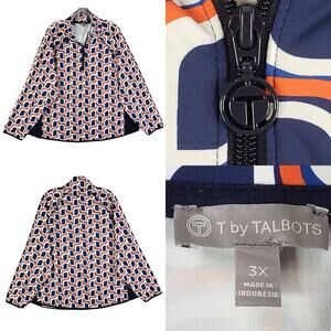 T By Talbots Quarter Zip Sweatshirt Womens Plus Size 3X Navy Blue Geometric
